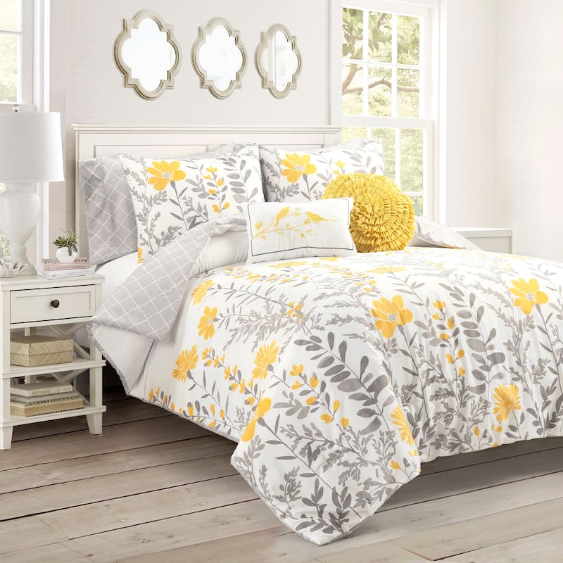Lush Decor Aprile Soft Reversible Oversized Comforter 8 Piece Set - Yellow & Gray - King
