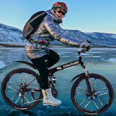 26 inch Folding Mountain Bikes with 21 Speed, Non-Slip Adults Mountain Bike for Men and Women - 68x24.4x42in