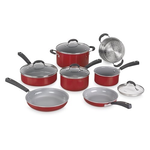 "Cuisinart 11Pc Ceramic Nonstick XT Cookware - Red Nonstick Cookware Set - Black"