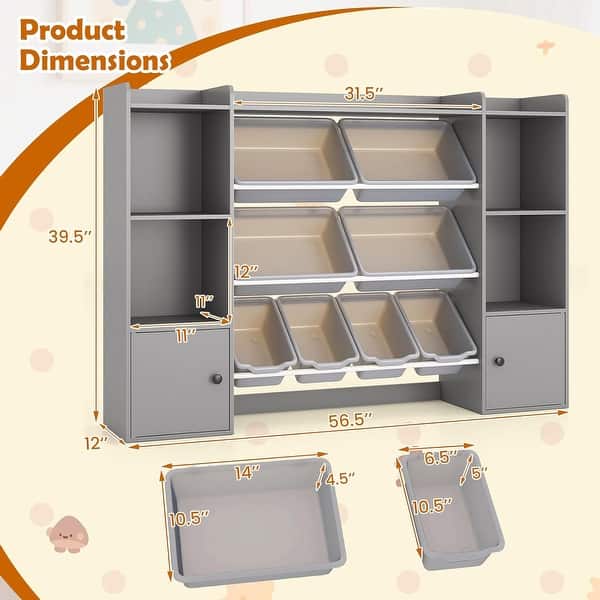 4-Tier Wooden Kids Bin Shelf w/4 Large & 4 Small Removable Bins