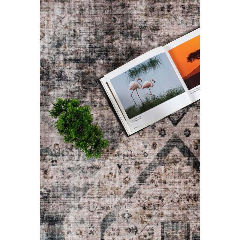 Machine Washable Collection Grey/Beige/Brown Abstract Area Rug