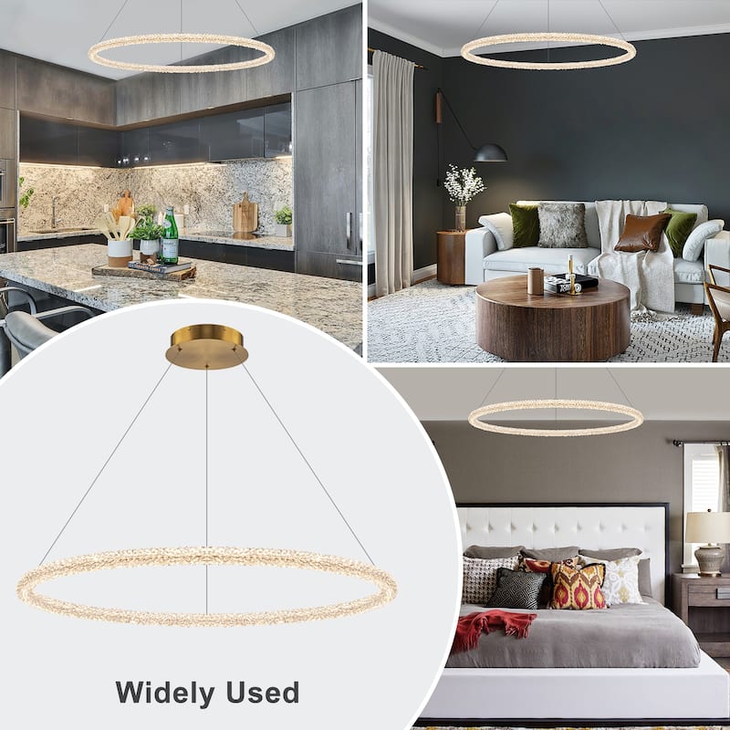 Modern Gold Crystal LED Chandelier, Dimmable Ring Light