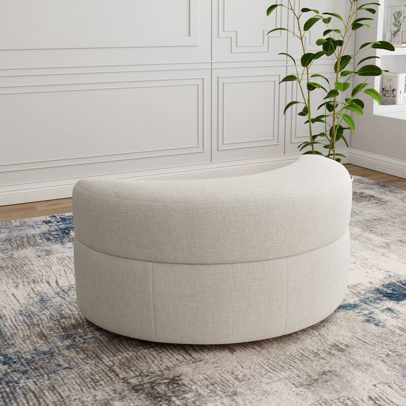 Moon Chenille Upholstered Storage Ottoman - Beige