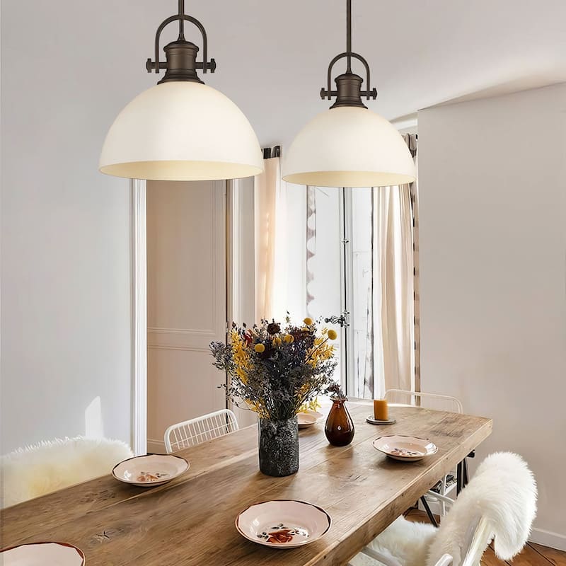 Yep by Golden Lighting Hines 1-light 14in Pendant in Rubbed Bronze and Opal Glass