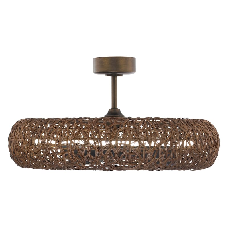 Ceiling Fan 35" Perimost 3-Blade Farmhouse Rattan LED