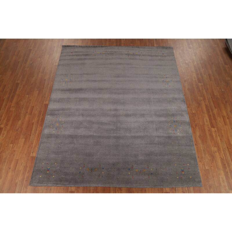 Tribal Gray Gabbeh Oriental Area Rug Handmade Wool Carpet - 8'2" x 9'11"