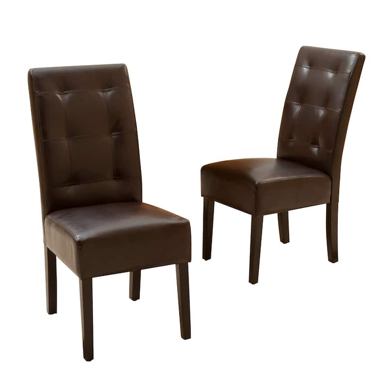 Kea Dining Parsons Chair Set of 2, Curved, Rich Brown Bonded Leather