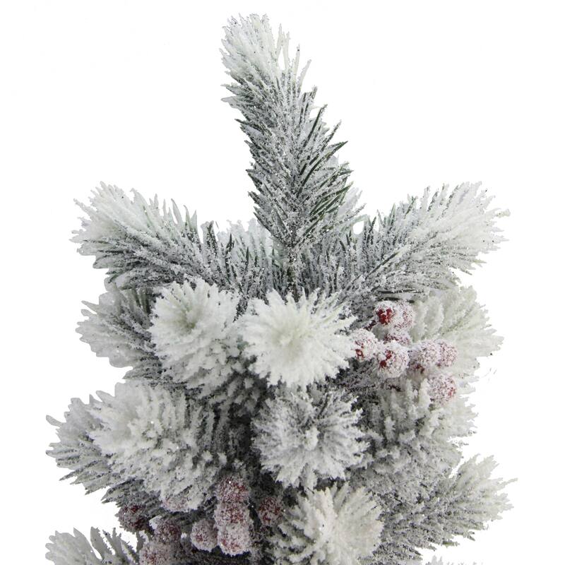 2ft Potted Flocked Mini Pine Slim Christmas Tree with Berries - Unlit - 2 Foot