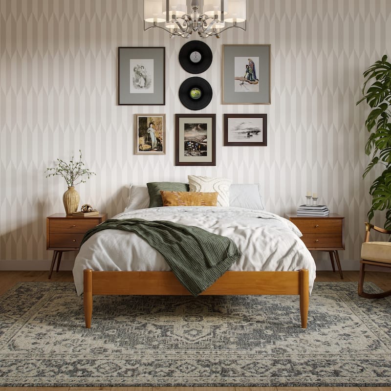 Platform Bed Frame - Full Size, Light Toffee - Solid Wood, No Box Spring Needed, Underbed Storage