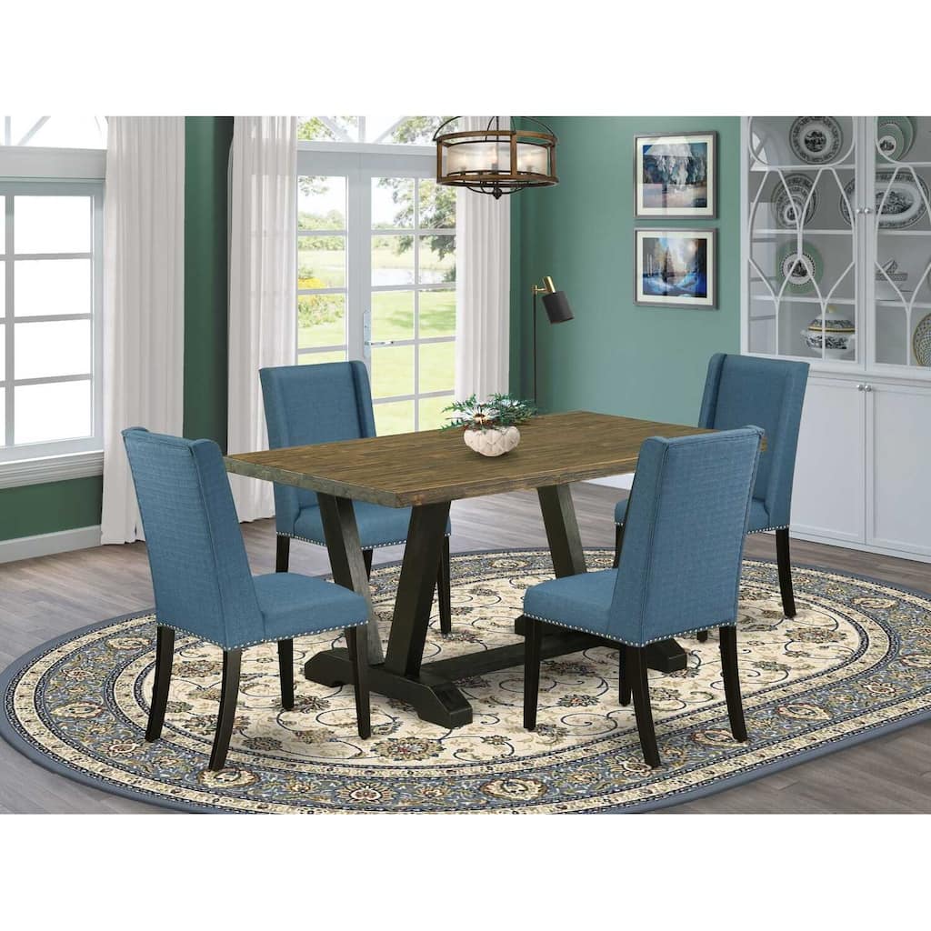 HomeStock 5-Piece Distressed Jacobean Finish Solid Wood Top Dining table with 4 Chairs