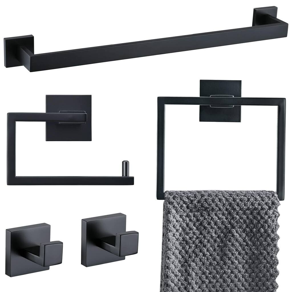 5-Piece Bathroom Hardware Accessories Set 23.6 inch Towel Bar Towel Rack Sets Modern Towel Ring Kit Stainless Steel Wall Mounted