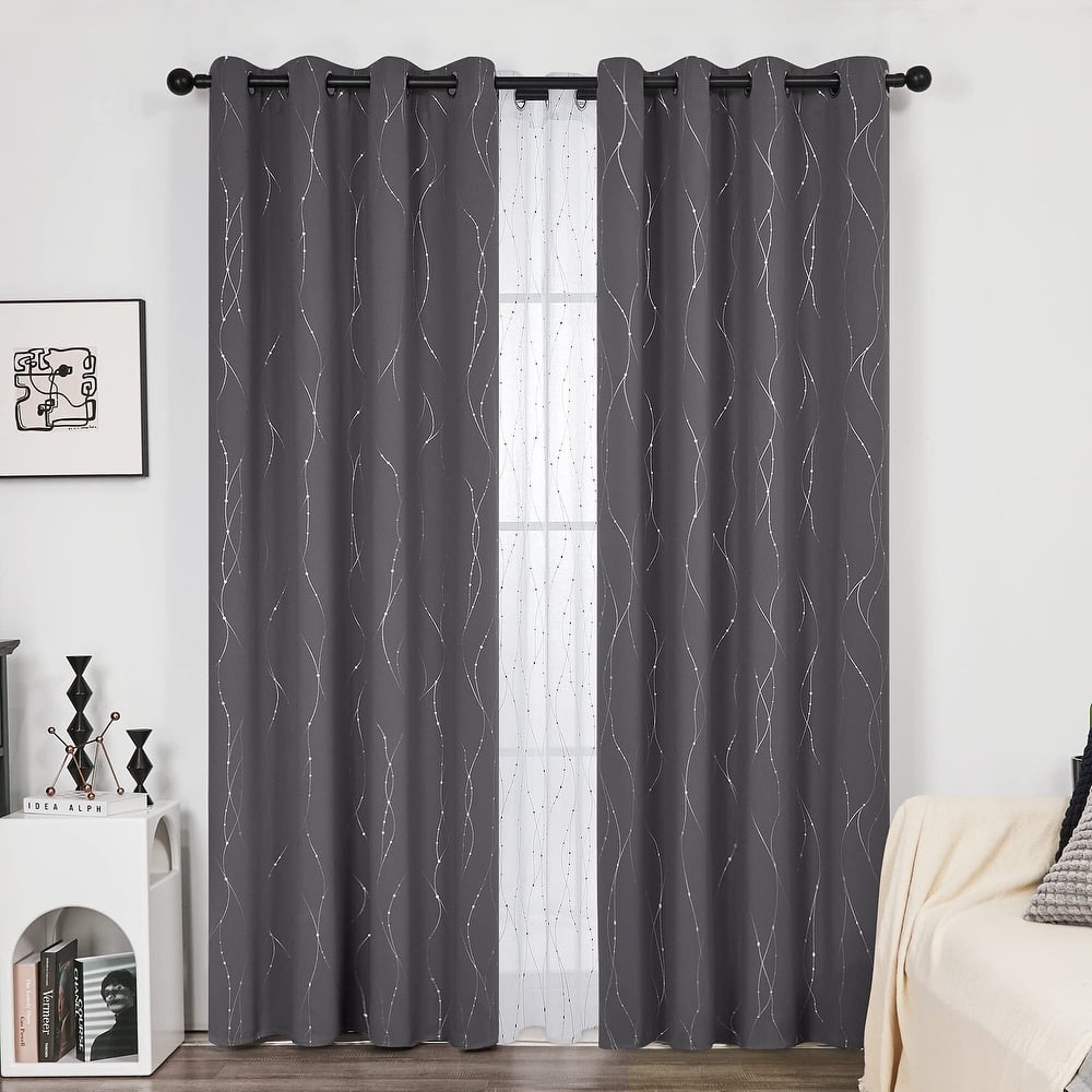Deconovo Wave Line with Dots 52 Width Curtains Pair(2 Panel)