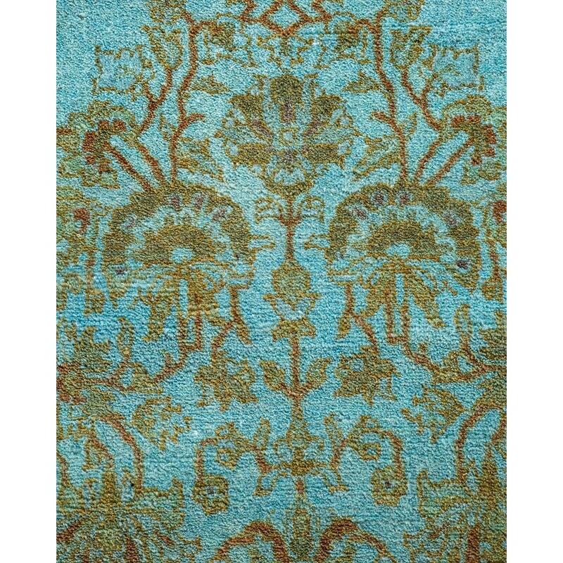 Overton Hand Knotted Wool Vintage Inspired Modern Contemporary Overdyed Blue Runner Rug - 2' 8" x 10' 5"