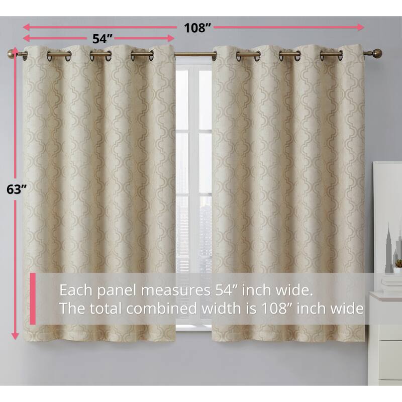 HLC.me Redmont Lattice Thermal Room Darkening Light Blocking Privacy Blackout Grommet Curtain Panels - Set of 2