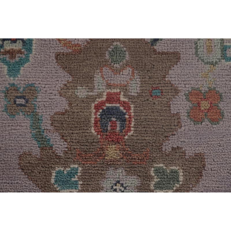 Floral Purple Oushak Area Rug Handmade Wool Carpet - 8'1"x 9'11"