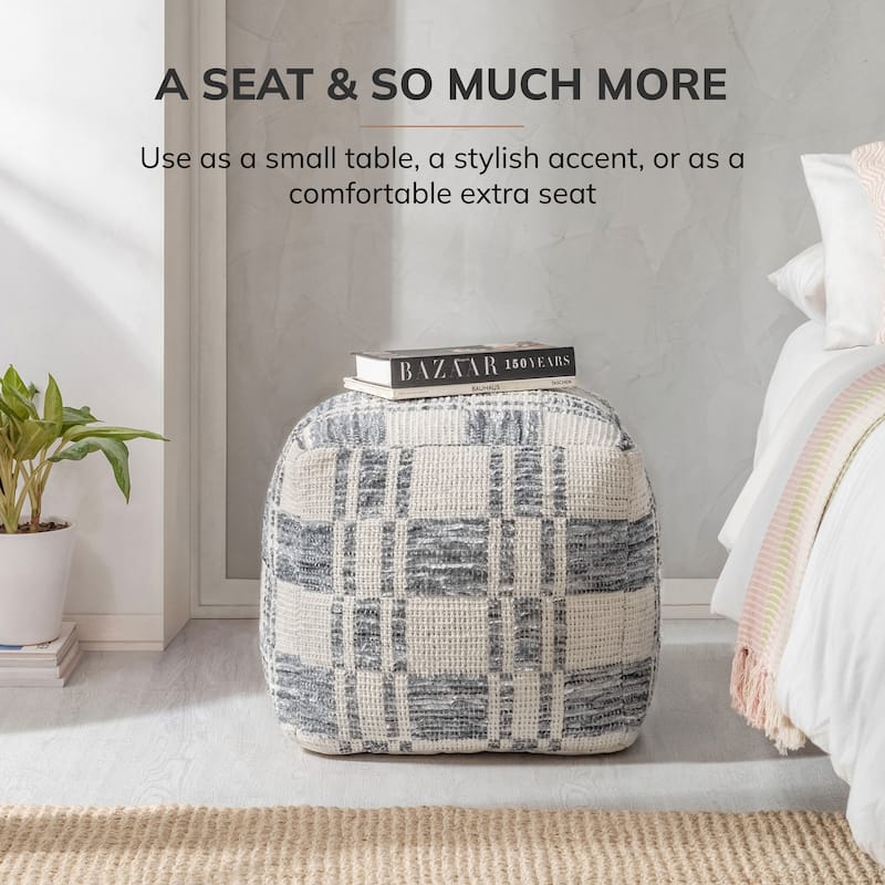 Jani 20-inch Ottoman Pouf - Handcrafted Handmade Ottoman for Seating, Footrest, Home Decor for Living Room, Bedroom