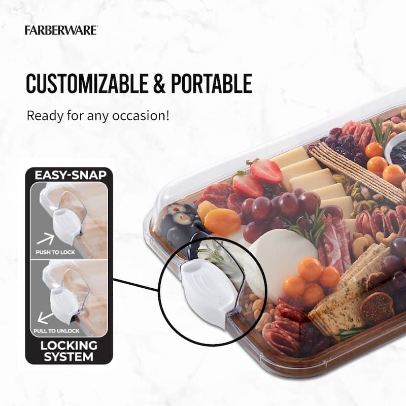 Farberware Build-a-Board Charcuterie Board with Lid, 11x14 In, Bamboo-White