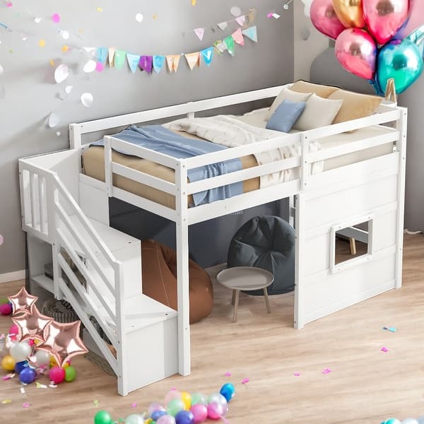 slide 2 of 30, Twin Size Loft Bed With Storage Staircase And Window for Home