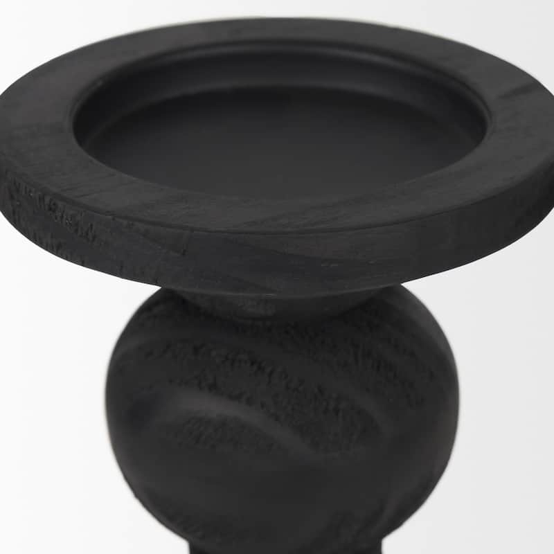 Wanda Matte Black Wood Pillar Candle Holders (Set of 2) - 4.8L x 4.8W x 11.5H