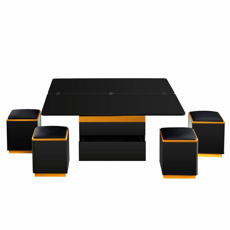 Multi-Functional Lift-Top Coffee Table with 4 Storage Stools,with Foldable Top,for Living Room