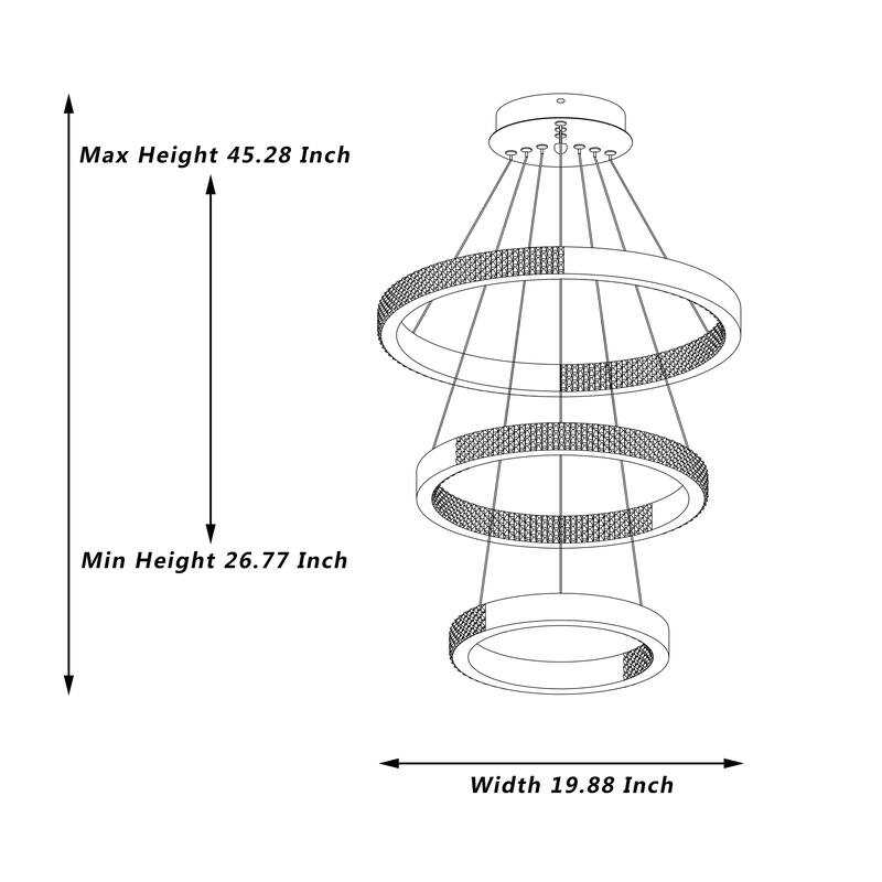 3-Light Unique Tiered LED Chandelier - 18.9'' H x 19.88'' W x 19.88'' D
