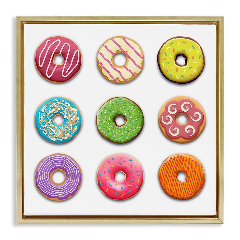 Stupell Colorful Mixed Donuts Framed Floater Canvas Wall Art Design By Marcus Prime - 18 x 18 - Gold