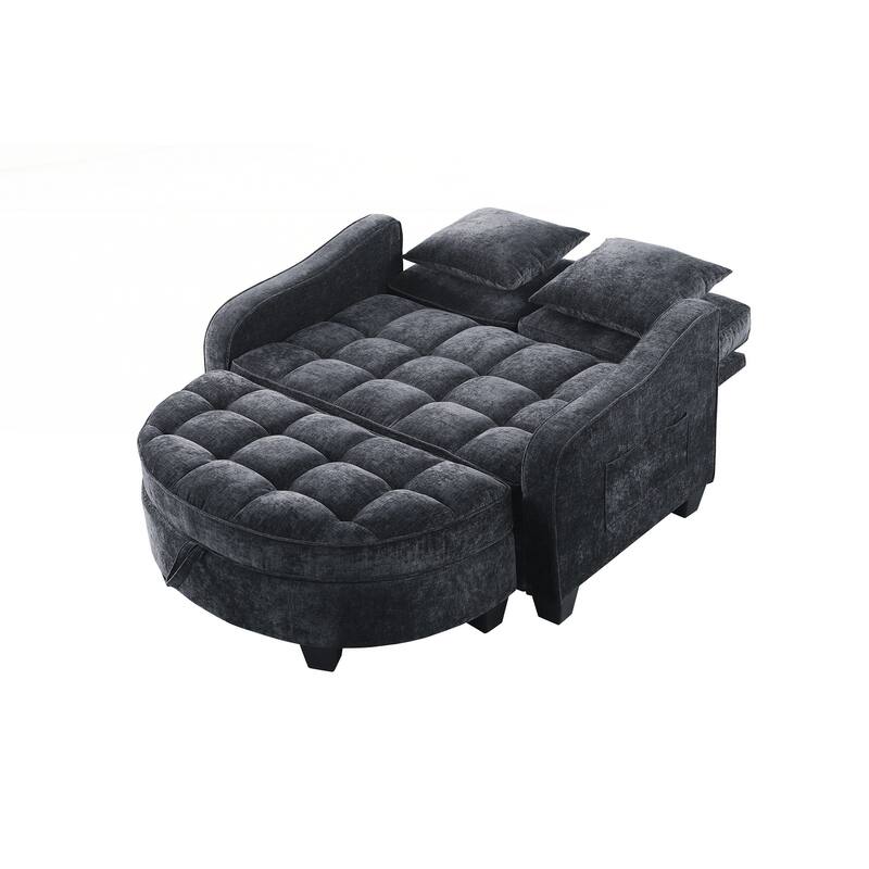 Sofa Comes with Two Small Throw Pillows, Suitable for Living Room and Bedroom - Black