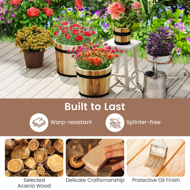 Gymax Outdoor Wooden Planter Box Set of 3 w/ Drainage Holes for Flower