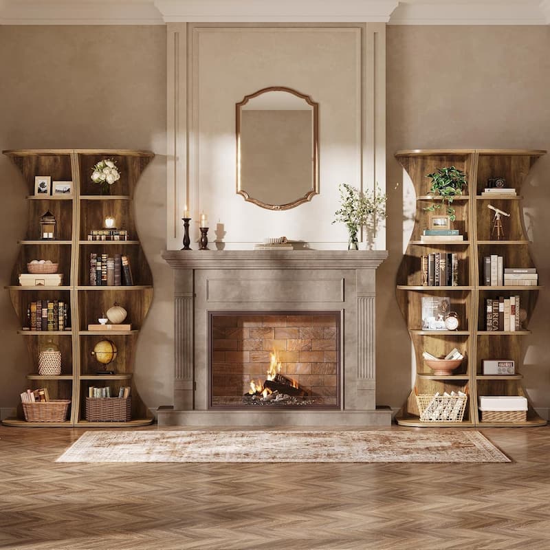 73.2 Inches Brown Engineered Wood Corner Bookcase, 6-Tier Tall Bookshelf for Small Space