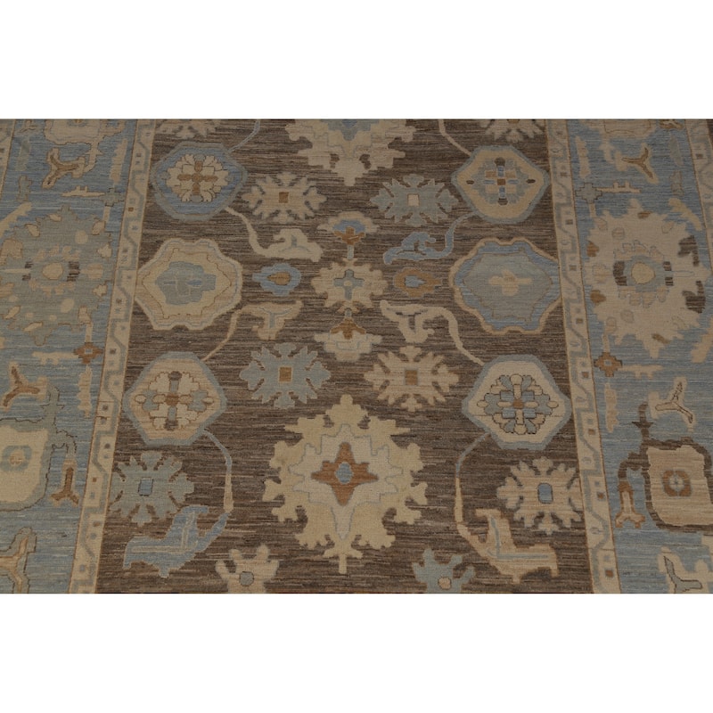 Hand Knotted Oriental 100% Wool Carpet Transitional All-Over Brown Oushak Area Rug - 11' 10'' X 9' 2''