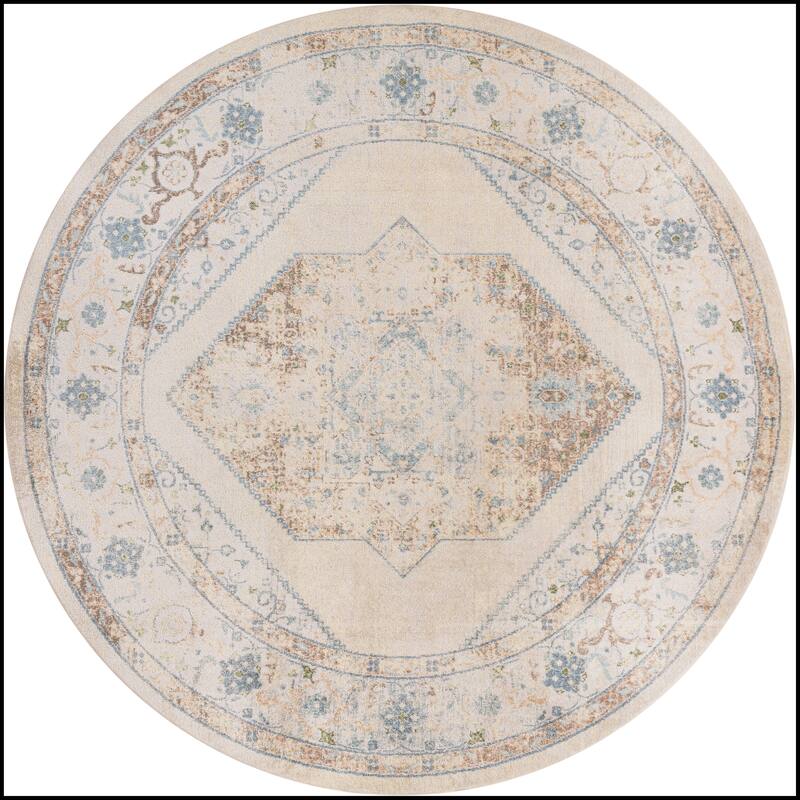 Nourison Astra Machine Washable Persian Area Rug - 5'3" x Round - Ivory/Blue - Round