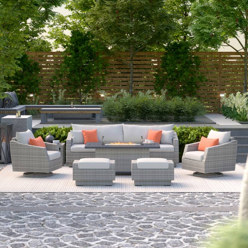 Cannes 8 Piece Sunbrella Outdoor Patio Motion Fire Set