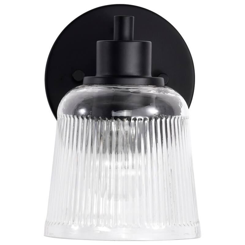 Grayson 1 Light Vanity Matte Black Finish Clear Ribbed Glass - Matte Black