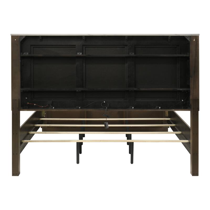 Furniture of America Alta Modern Dark Walnut Panel Bed with LED on Leatherette Headboard