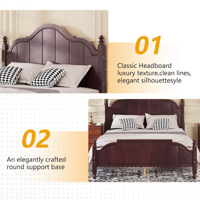 Wood Bed Frame with Sculpted Headboard by Harper&Bright Designs