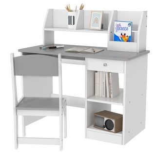 Kids Desk and Chair Set with Storage, Study Desk with Chair for Children 5-8 Years Old, Gray