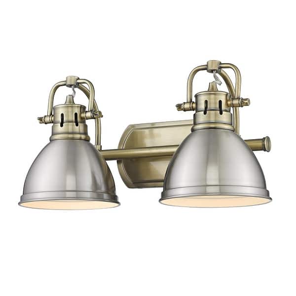 slide 2 of 3, Yep by Golden Lighting Duncan 2-light Vanity in Aged Brass and Pewter shade - 16.5"x8.5" 16.5"x8.5" - Aged Brass