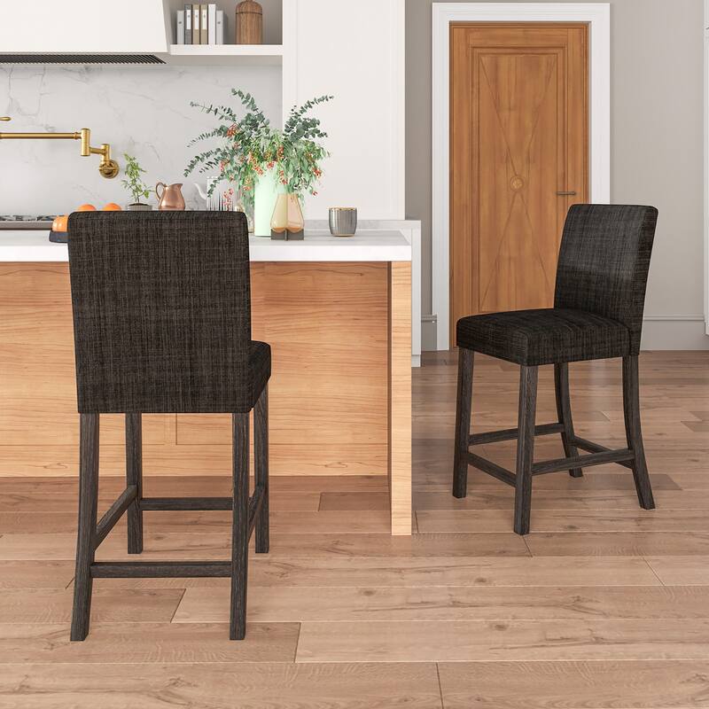 Gymax 2PCS 24.5'' Counter Height Bar Stools Modern Fabric Upholstered