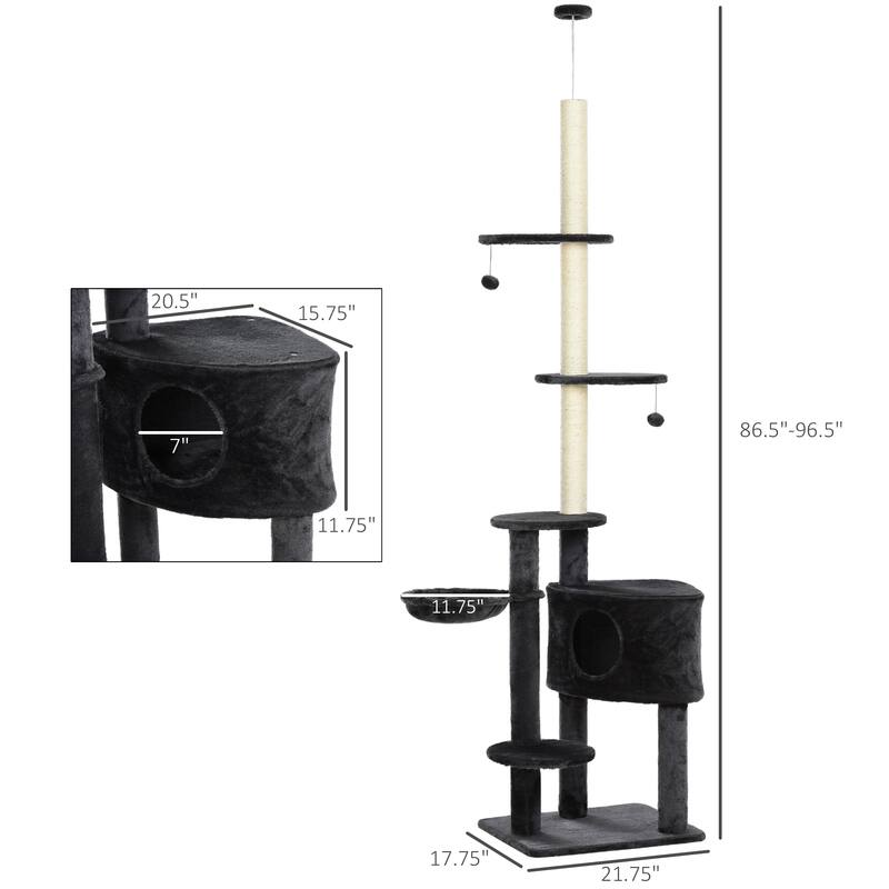 86"-96" Adjustable Cat Tree Tower with Platforms & Ceiling Tension Rod - 21.75" W x 17.75" D x 86.5 - 96.5" H
