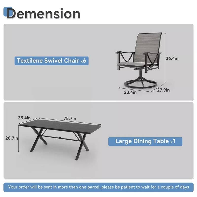 Kullavik Textilene Outdoor Dining Set, Patio Dining Set with Single Chairs, Swivel Chairs and Large Table