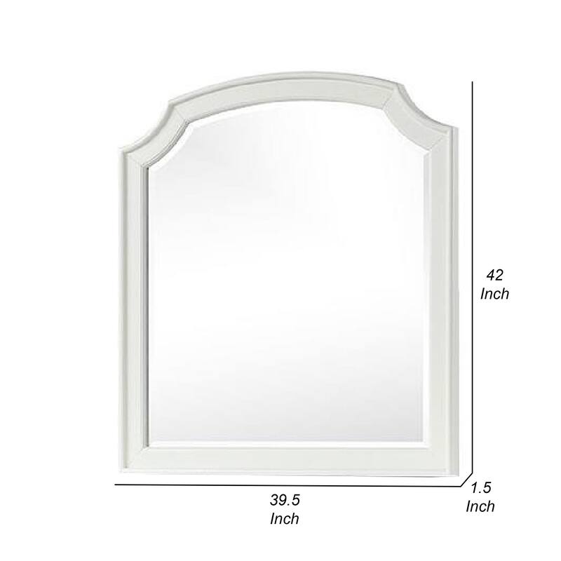 Kyna Dresser Mirror, Beveled Glass, Classic Antique White Solid Wood, 40x42