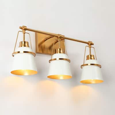 Modern Contemporary White 3-Light Bathroom Vanity Lights with Cone Metal Shade - L 22''
