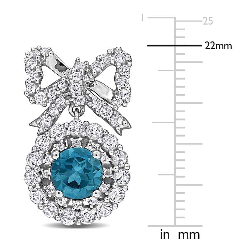 Miadora 4 1/6ct TGW London Blue Topaz White Topaz Halo Bow Drop Earrings in Sterling Silver