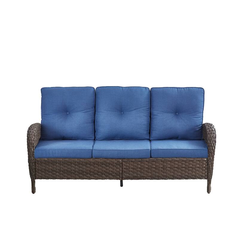 3-Seat Patio Wicker Sofa with Cushion