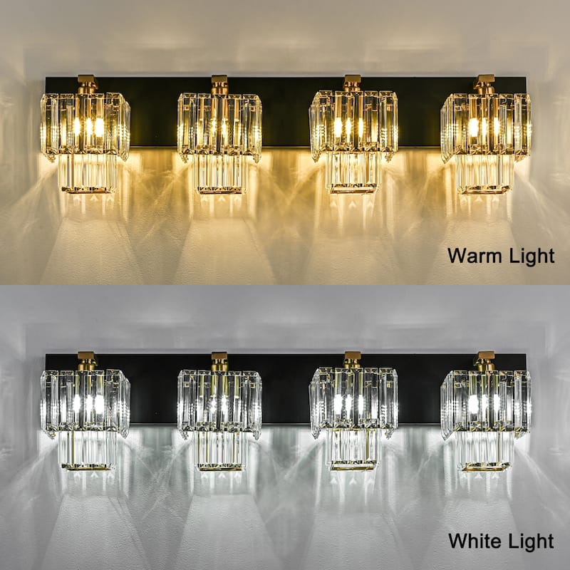 Modern Dimmable Glam Crystal Bathroom Vanity Lights - Black & Gold