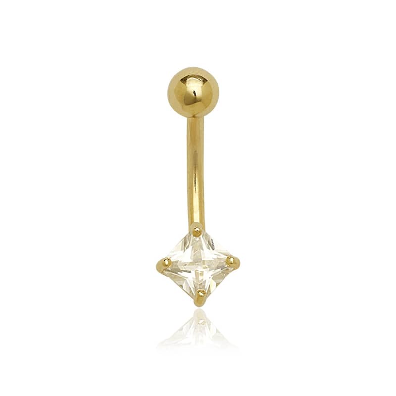 14k Gold Princess Cubic Zirconia Belly Navel Ring (14 Gauge) - White