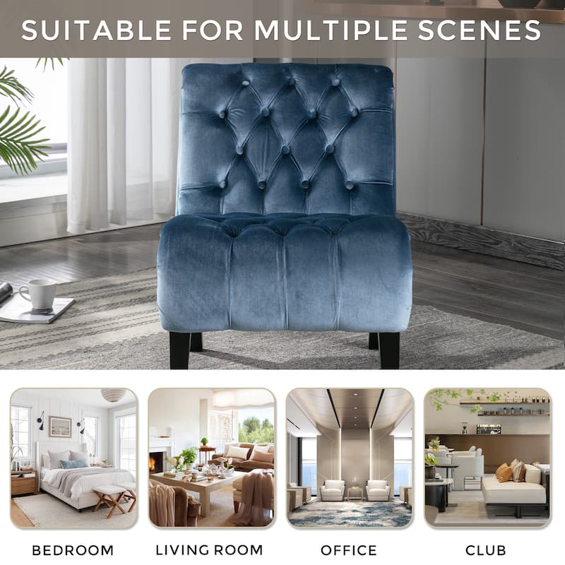 Light Blue 22.83" Buttons Tufted Accent Chair with Wooden Legs