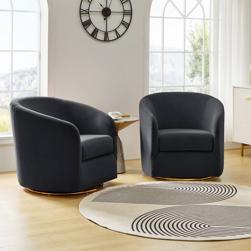 Eleuterio Modern Upholstered Swivel Accent Barrel Chair with Metal Base Set of 2 by HULALA HOME