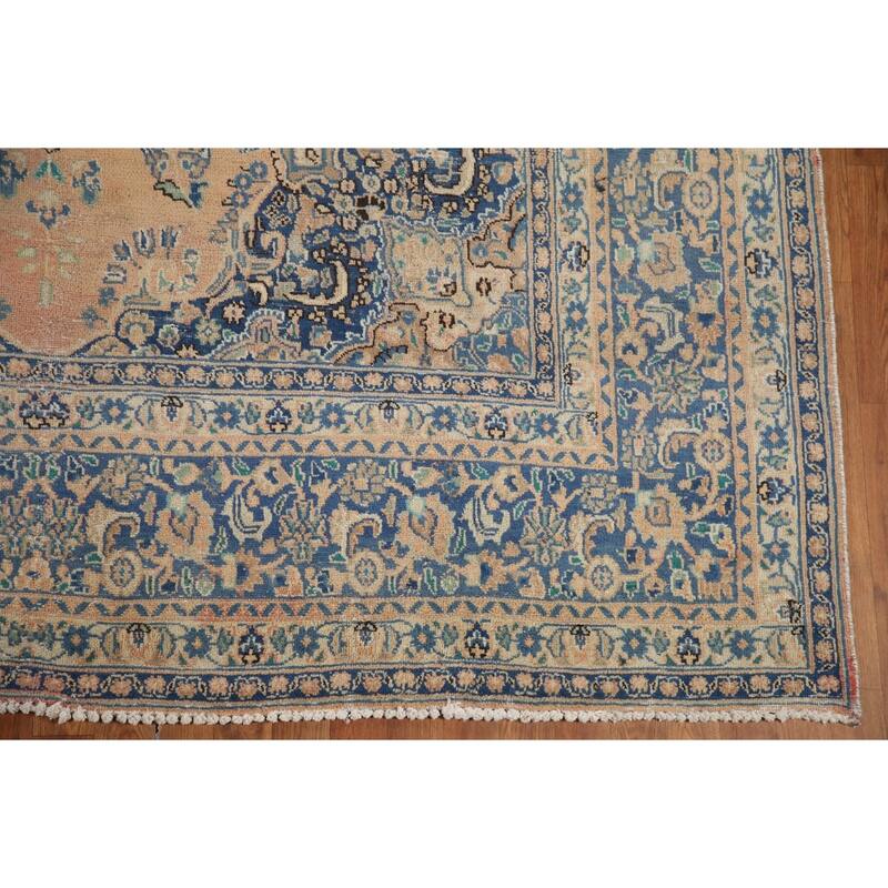 Hand Knotted Oriental 100% Wool Carpet Traditional Medallion Peach Mashad Area Rug - 11' 0'' X 7' 11''