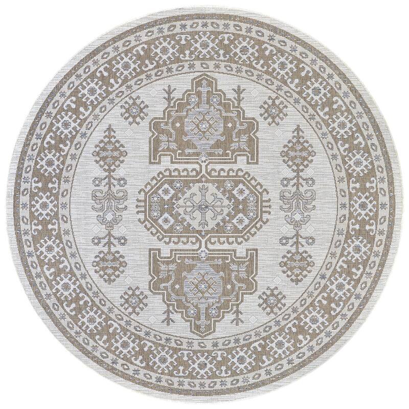 Dream Decor Rugs Grace Estacada Ivory Tan Indoor Outdoor Area Rug - 7'10" Round